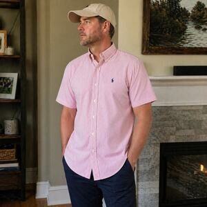 Polo Ralph Lauren Seersucker Shirt Mens XL Red Stripe Classic Fit Button Down